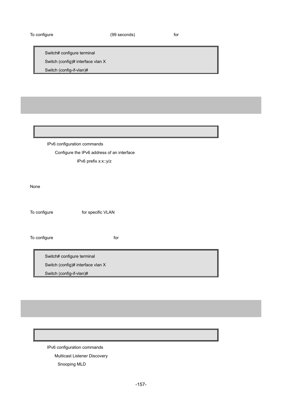 18 ipv6 address, 19 ipv6 mld snooping | Interlogix NS3702-24P-4S Command Line Guide User Manual | Page 157 / 405