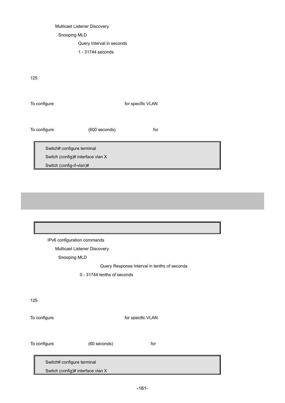 25 ipv6 mld snooping query-max-response-time | Interlogix NS3702-24P-4S Command Line Guide User Manual | Page 161 / 405