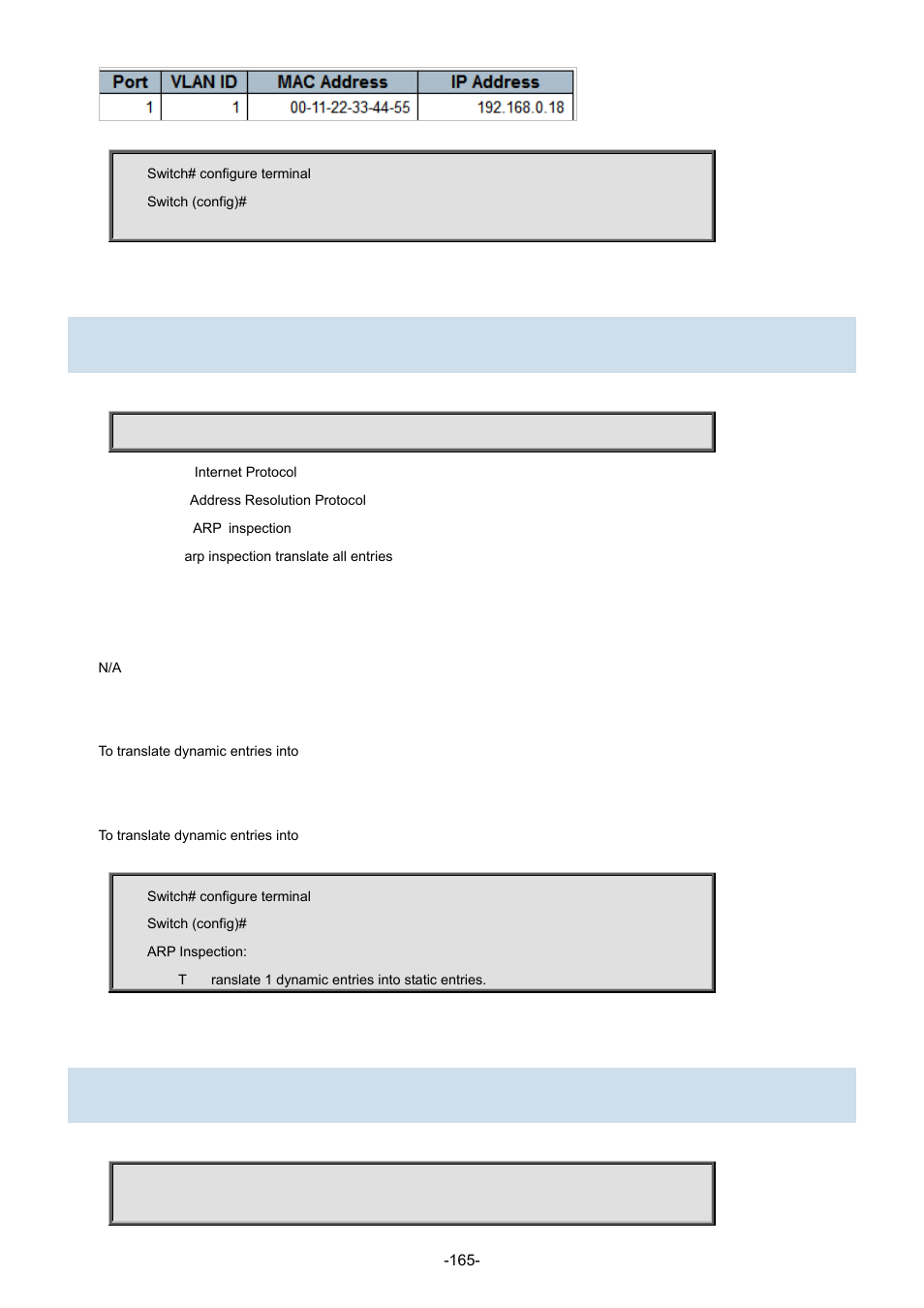 52 ip arp inspection translate, 53 ip arp inspection translate interface | Interlogix NS3702-24P-4S Command Line Guide User Manual | Page 165 / 405