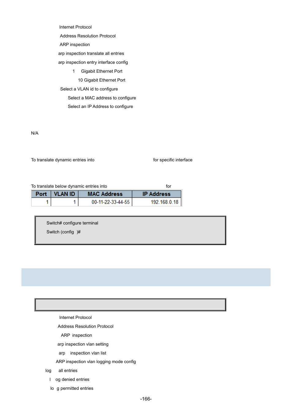 54 ip arp inspection vlan | Interlogix NS3702-24P-4S Command Line Guide User Manual | Page 166 / 405