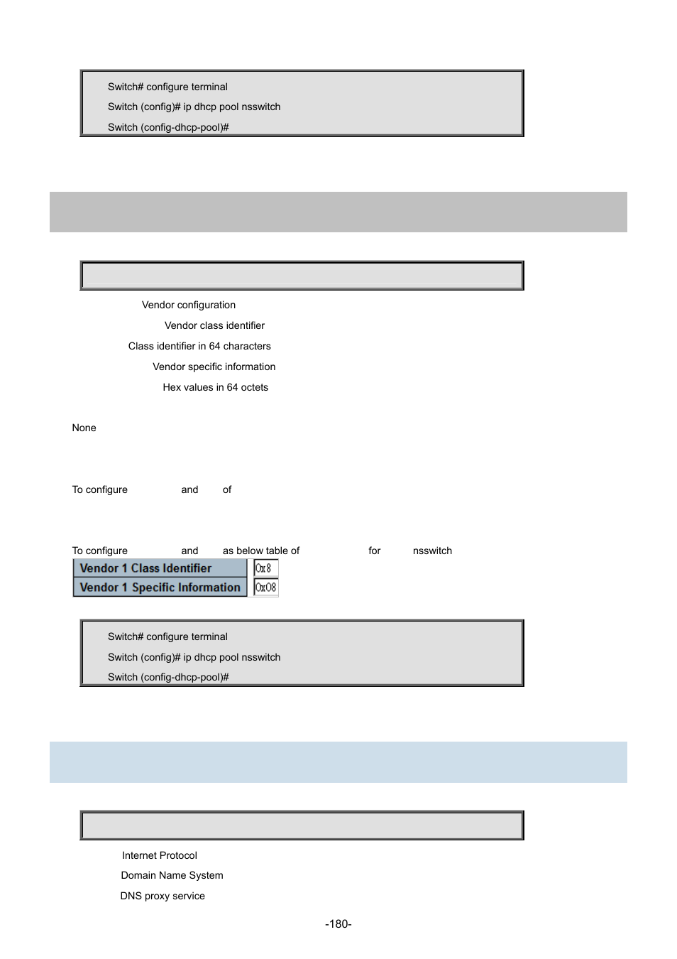 57 ip dns proxy, 22 vendor | Interlogix NS3702-24P-4S Command Line Guide User Manual | Page 180 / 405