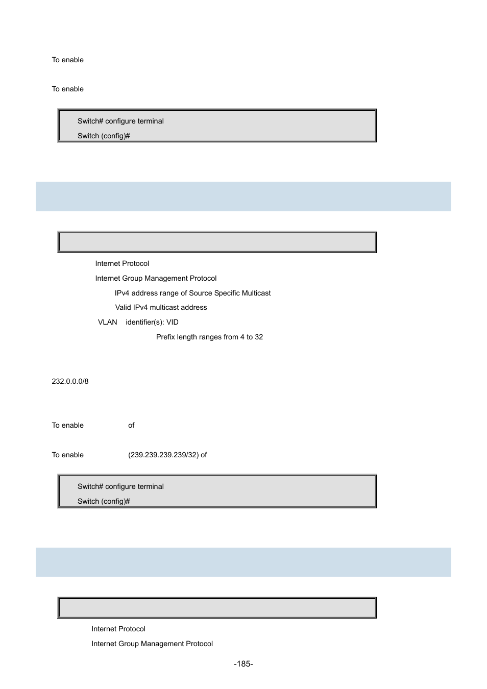 65 ip igmp ssm-range, 66 ip igmp unknown-flooding | Interlogix NS3702-24P-4S Command Line Guide User Manual | Page 185 / 405
