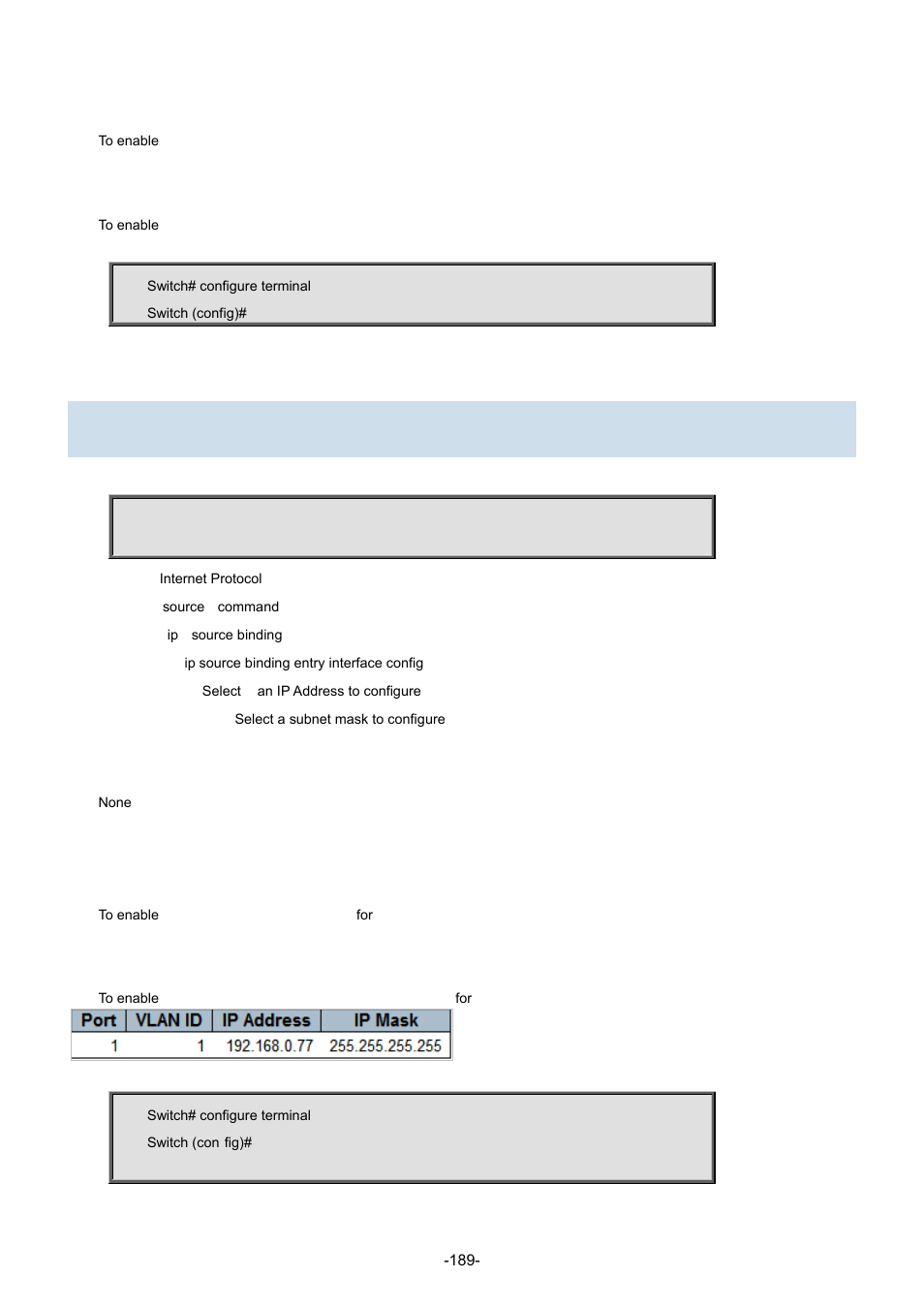 72 ip source binding interface | Interlogix NS3702-24P-4S Command Line Guide User Manual | Page 189 / 405