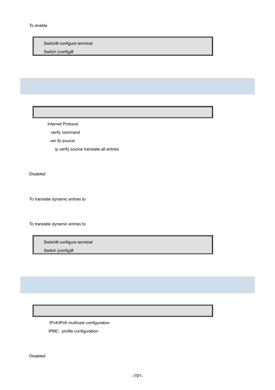 75 ip verify source translate, 76 ipmc profile | Interlogix NS3702-24P-4S Command Line Guide User Manual | Page 191 / 405