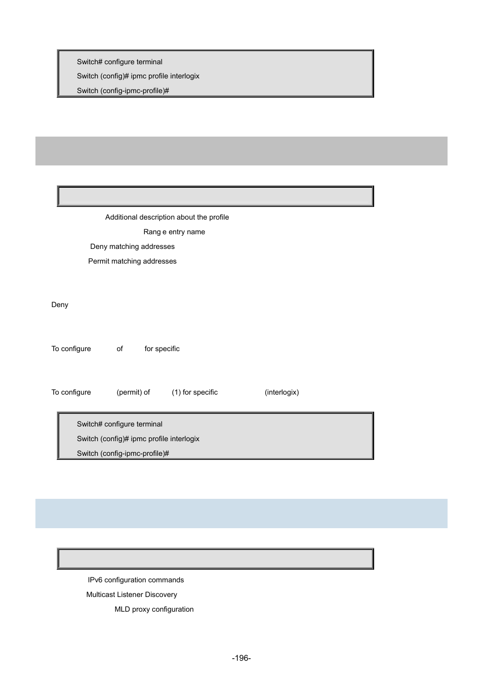 78 ipv6 mld host-proxy, 7 range | Interlogix NS3702-24P-4S Command Line Guide User Manual | Page 196 / 405