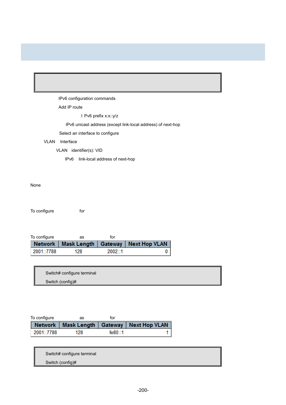 84 ipv6 route | Interlogix NS3702-24P-4S Command Line Guide User Manual | Page 200 / 405