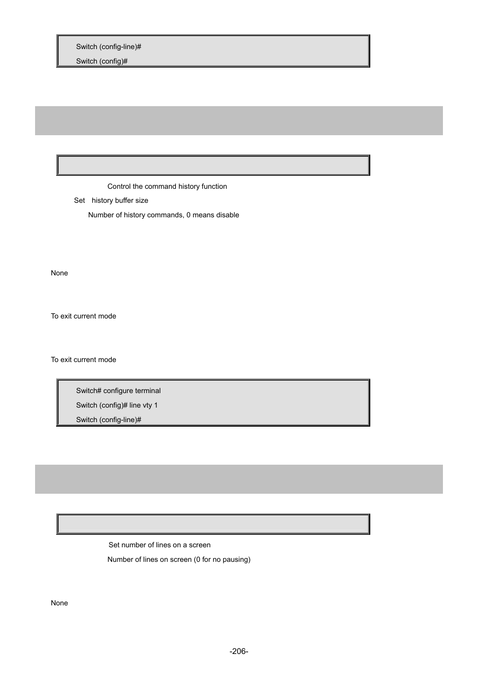 8 history size, 9 length | Interlogix NS3702-24P-4S Command Line Guide User Manual | Page 206 / 405