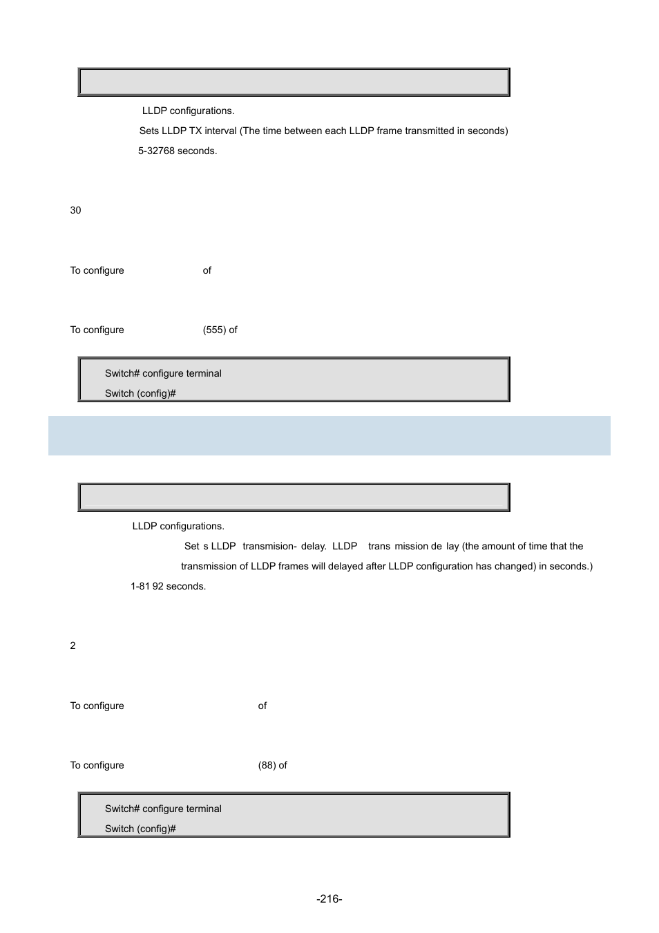 97 lldp transmission-delay | Interlogix NS3702-24P-4S Command Line Guide User Manual | Page 216 / 405