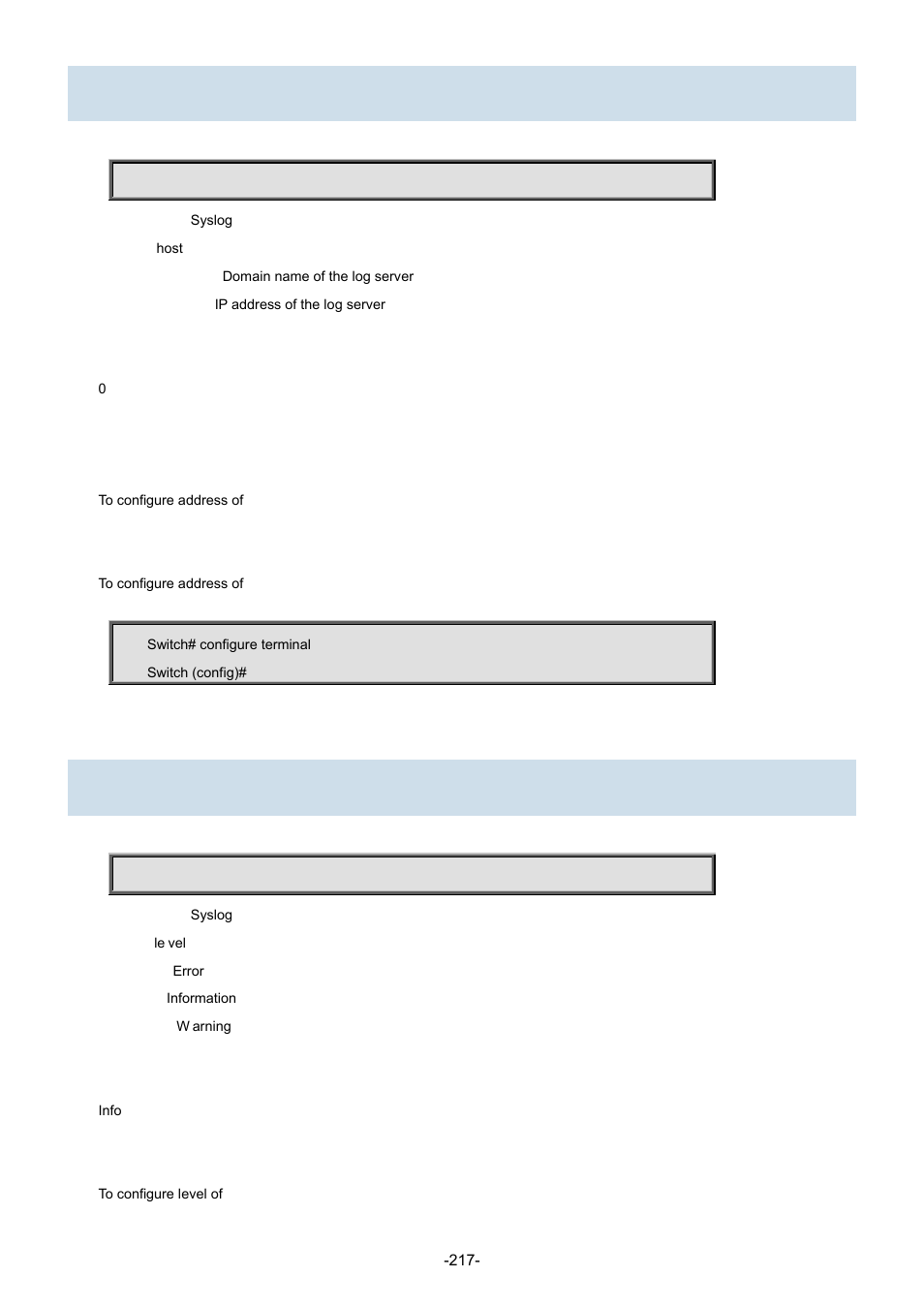 98 logging host, 99 logging level | Interlogix NS3702-24P-4S Command Line Guide User Manual | Page 217 / 405
