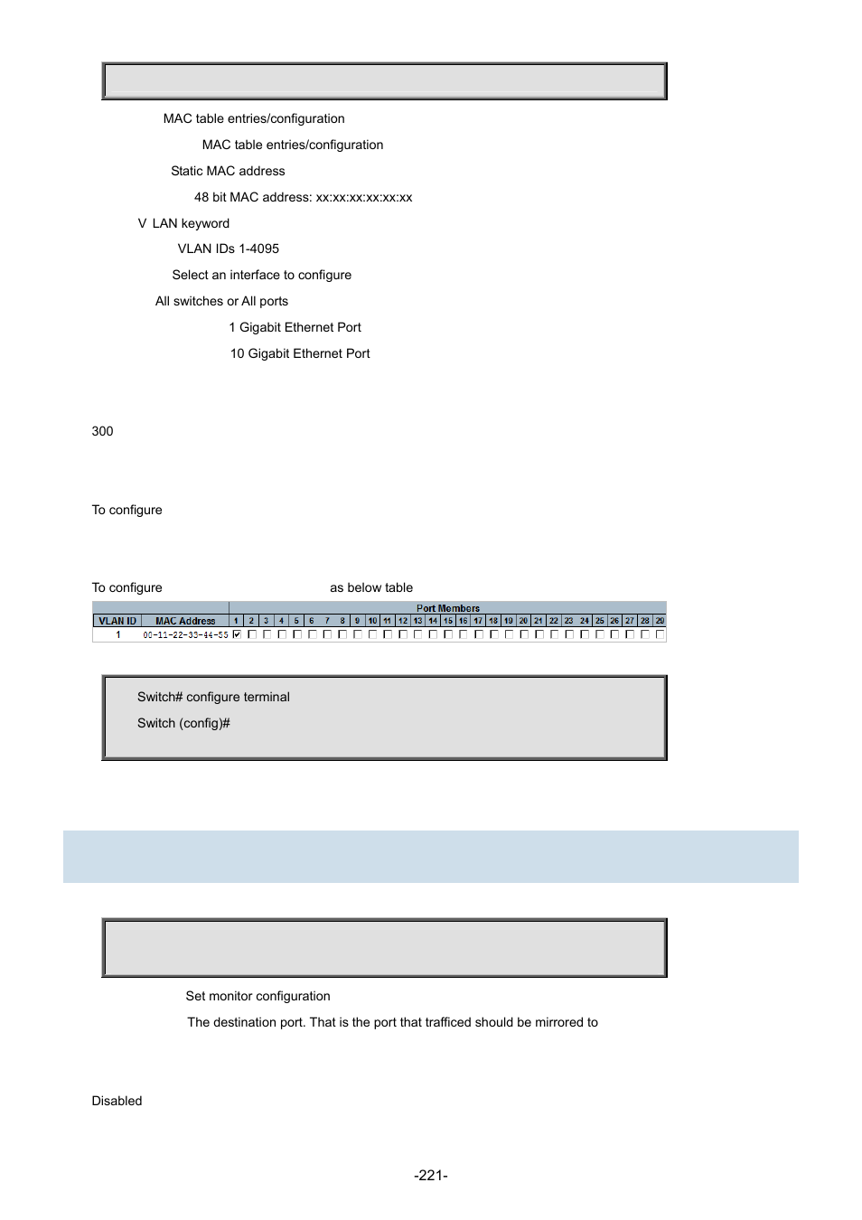 106 monitor destination | Interlogix NS3702-24P-4S Command Line Guide User Manual | Page 221 / 405