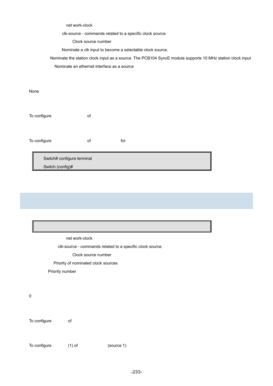 126 network-clock clk-source <clk-source> priority | Interlogix NS3702-24P-4S Command Line Guide User Manual | Page 233 / 405