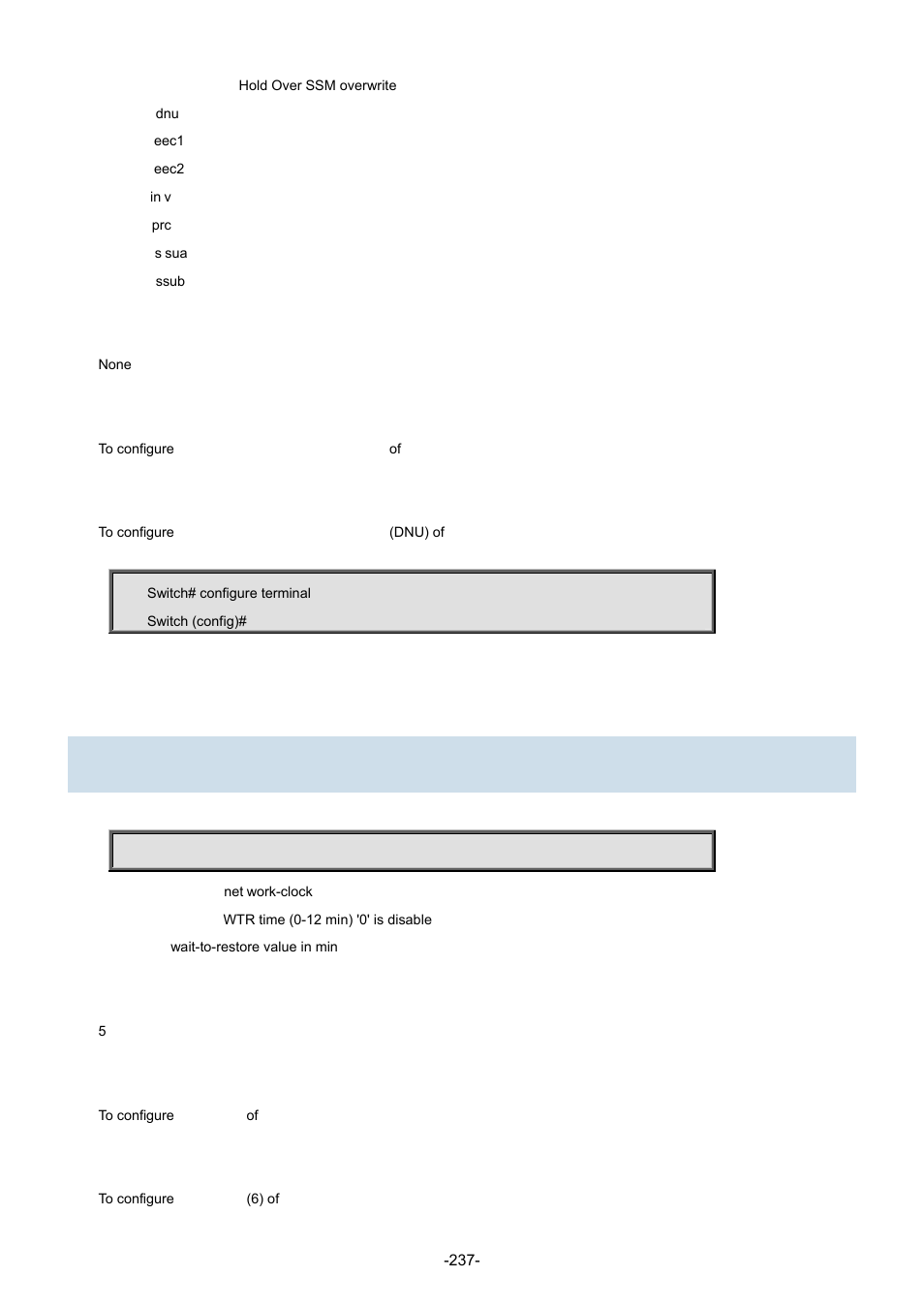 132 network-clock wait-to-restore | Interlogix NS3702-24P-4S Command Line Guide User Manual | Page 237 / 405