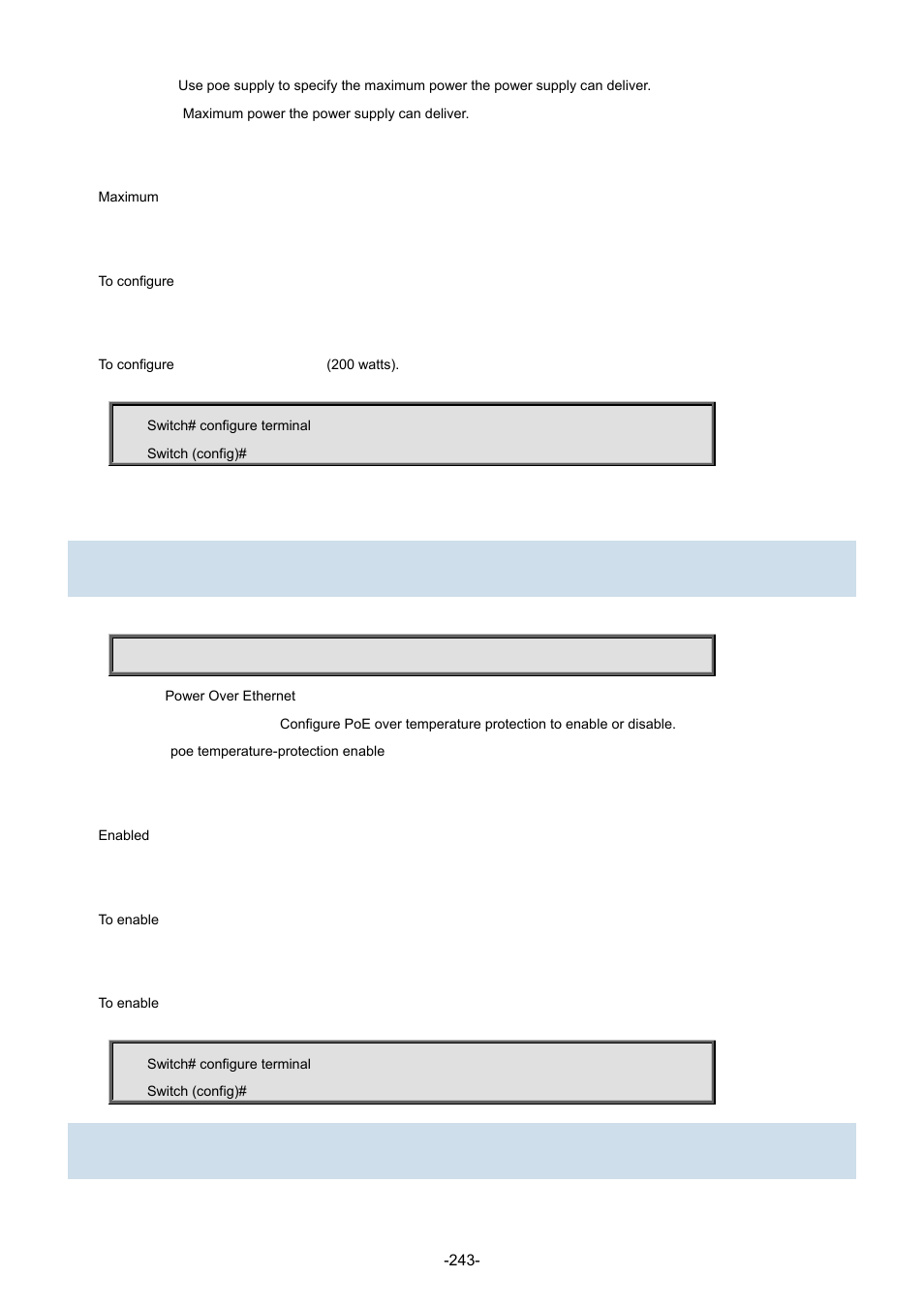 142 poe temperature-protection enable, 143 poe temperature-threshold | Interlogix NS3702-24P-4S Command Line Guide User Manual | Page 243 / 405
