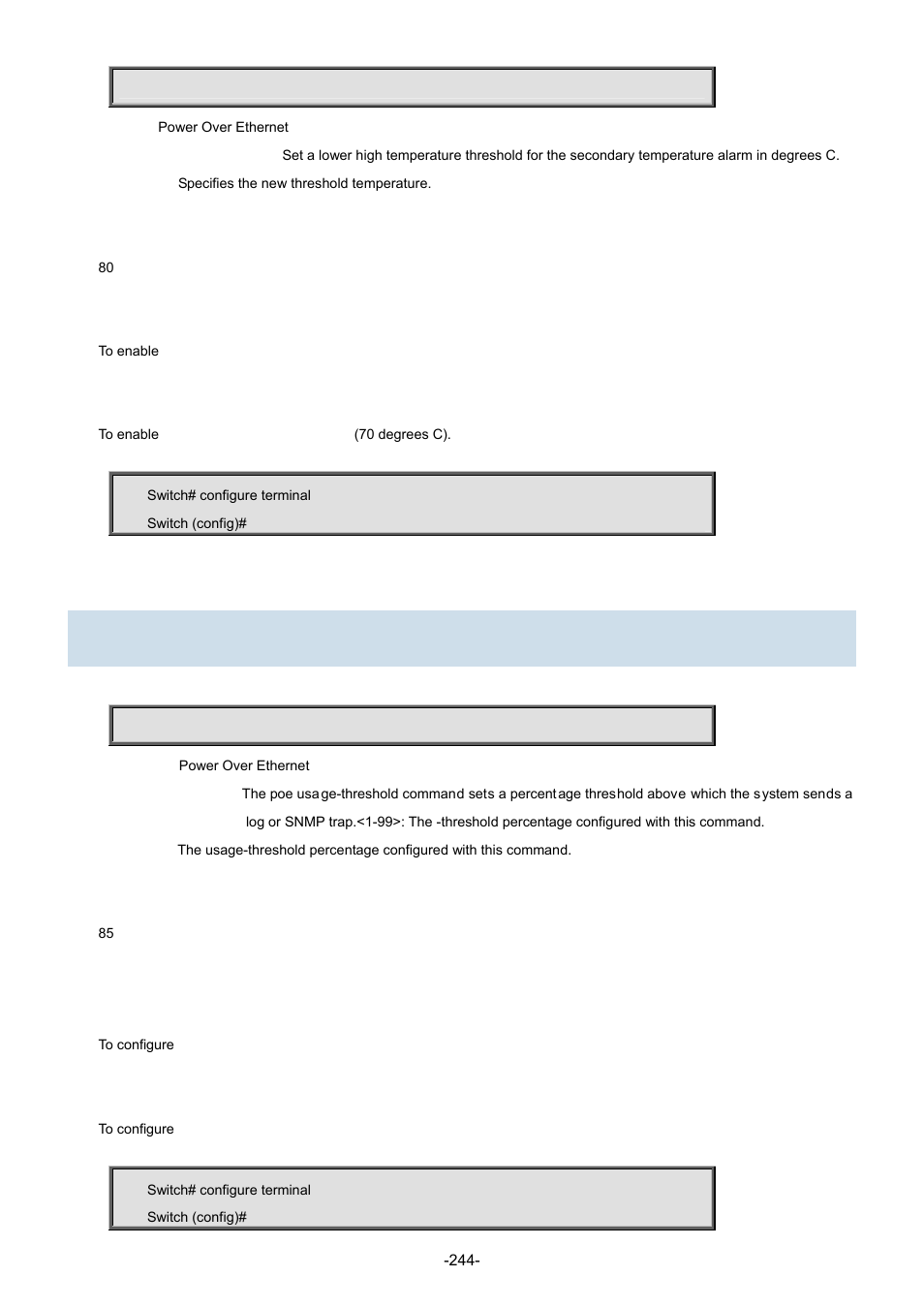 144 poe usage-threshold | Interlogix NS3702-24P-4S Command Line Guide User Manual | Page 244 / 405