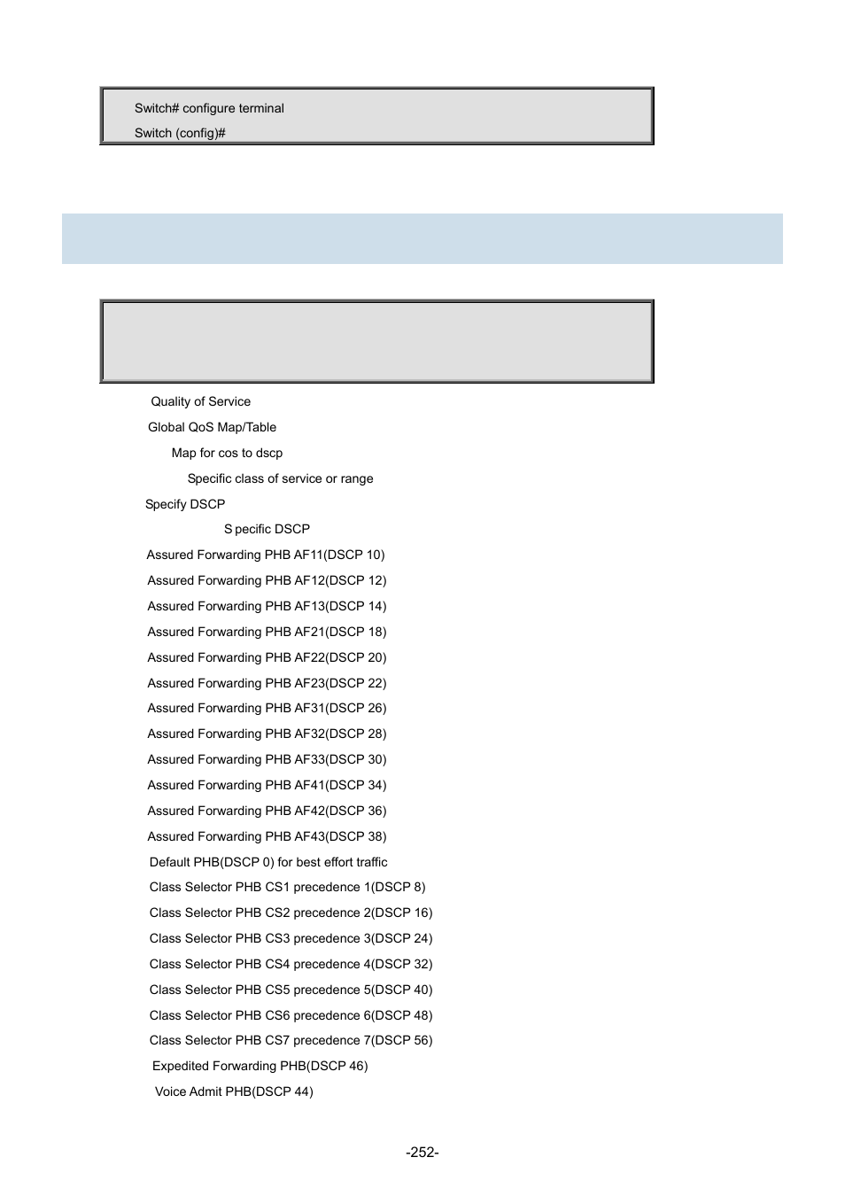 150 qos map cos-dscp | Interlogix NS3702-24P-4S Command Line Guide User Manual | Page 252 / 405