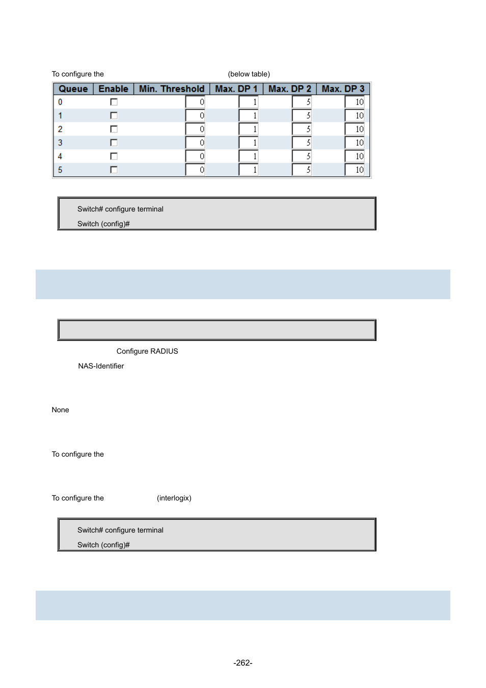 159 radius-server attribute 32, 160 radius-server attribute 4 | Interlogix NS3702-24P-4S Command Line Guide User Manual | Page 262 / 405