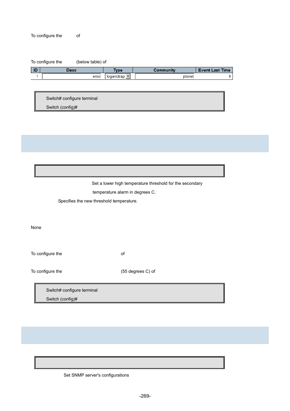 169 sfp temperature-threshold, 170 snmp-server | Interlogix NS3702-24P-4S Command Line Guide User Manual | Page 269 / 405