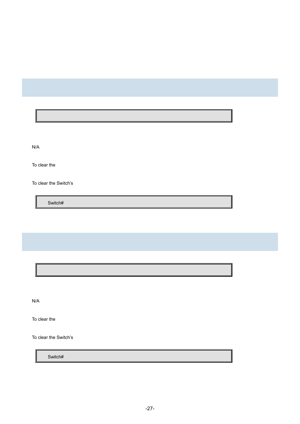 Chapter 4 commands for cli configuration, 1 clear, 1 clear access management statistics | 2 clear access-list ace statistics, 1 clear 4.1.1 clear access management statistics | Interlogix NS3702-24P-4S Command Line Guide User Manual | Page 27 / 405