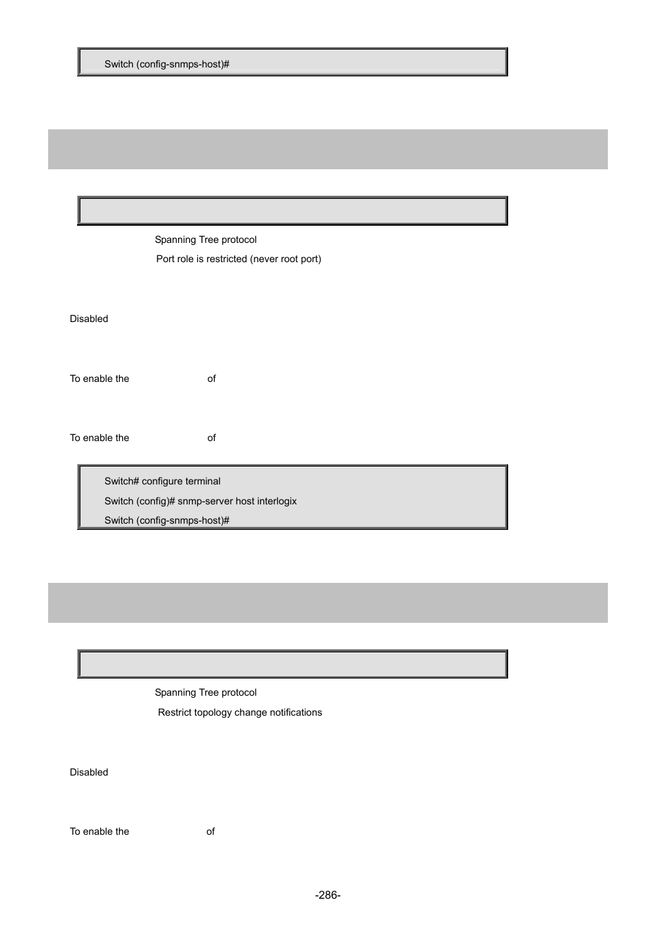 11 spanning-tree restricted-role, 12 spanning-tree restricted-tcn | Interlogix NS3702-24P-4S Command Line Guide User Manual | Page 286 / 405