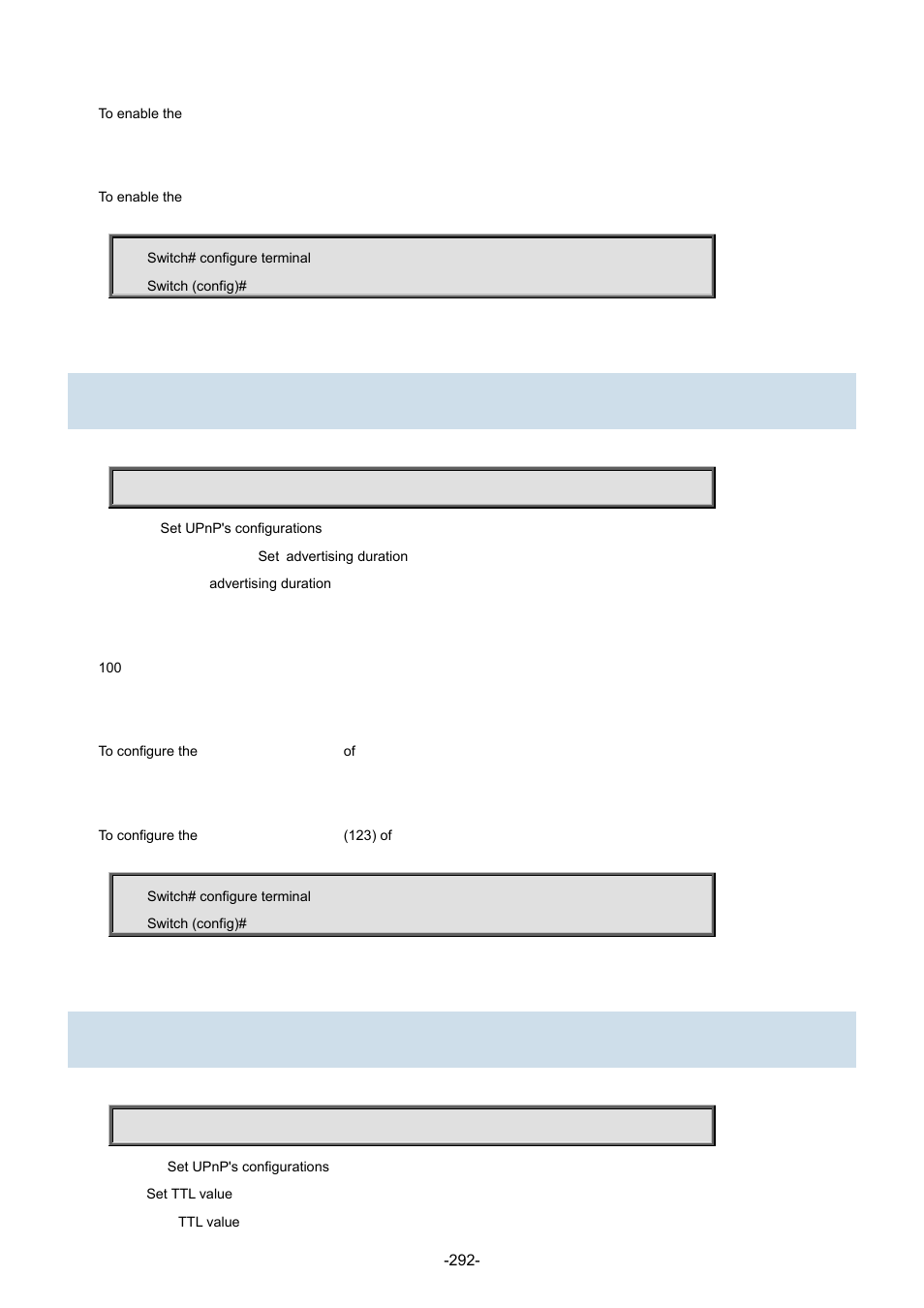 185 upnp advertising-duration, 186 upnp ttl | Interlogix NS3702-24P-4S Command Line Guide User Manual | Page 292 / 405