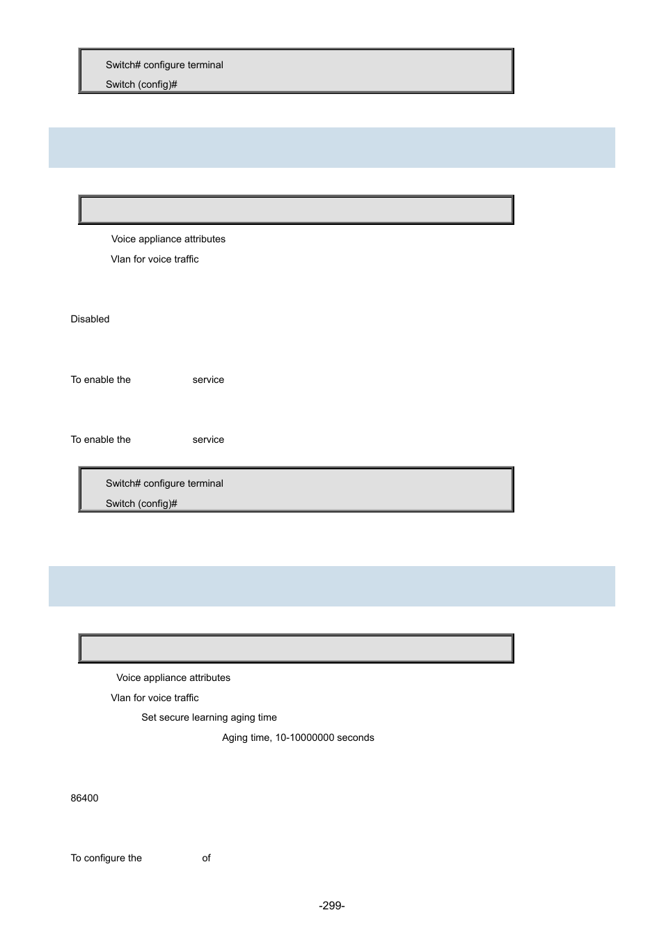 191 voice vlan, 192 voice vlan aging-time | Interlogix NS3702-24P-4S Command Line Guide User Manual | Page 299 / 405