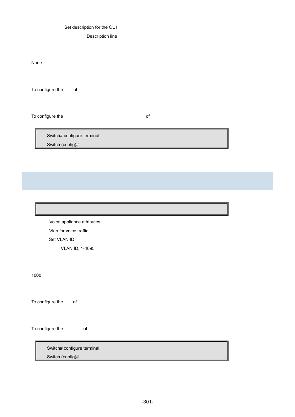 195 voice vlan vid | Interlogix NS3702-24P-4S Command Line Guide User Manual | Page 301 / 405