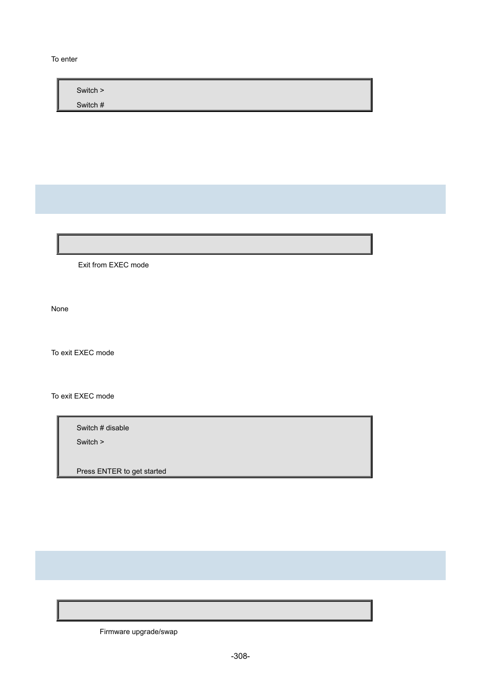 11 exit, 1 exit, 12 firmware | 1 firmware swap | Interlogix NS3702-24P-4S Command Line Guide User Manual | Page 308 / 405