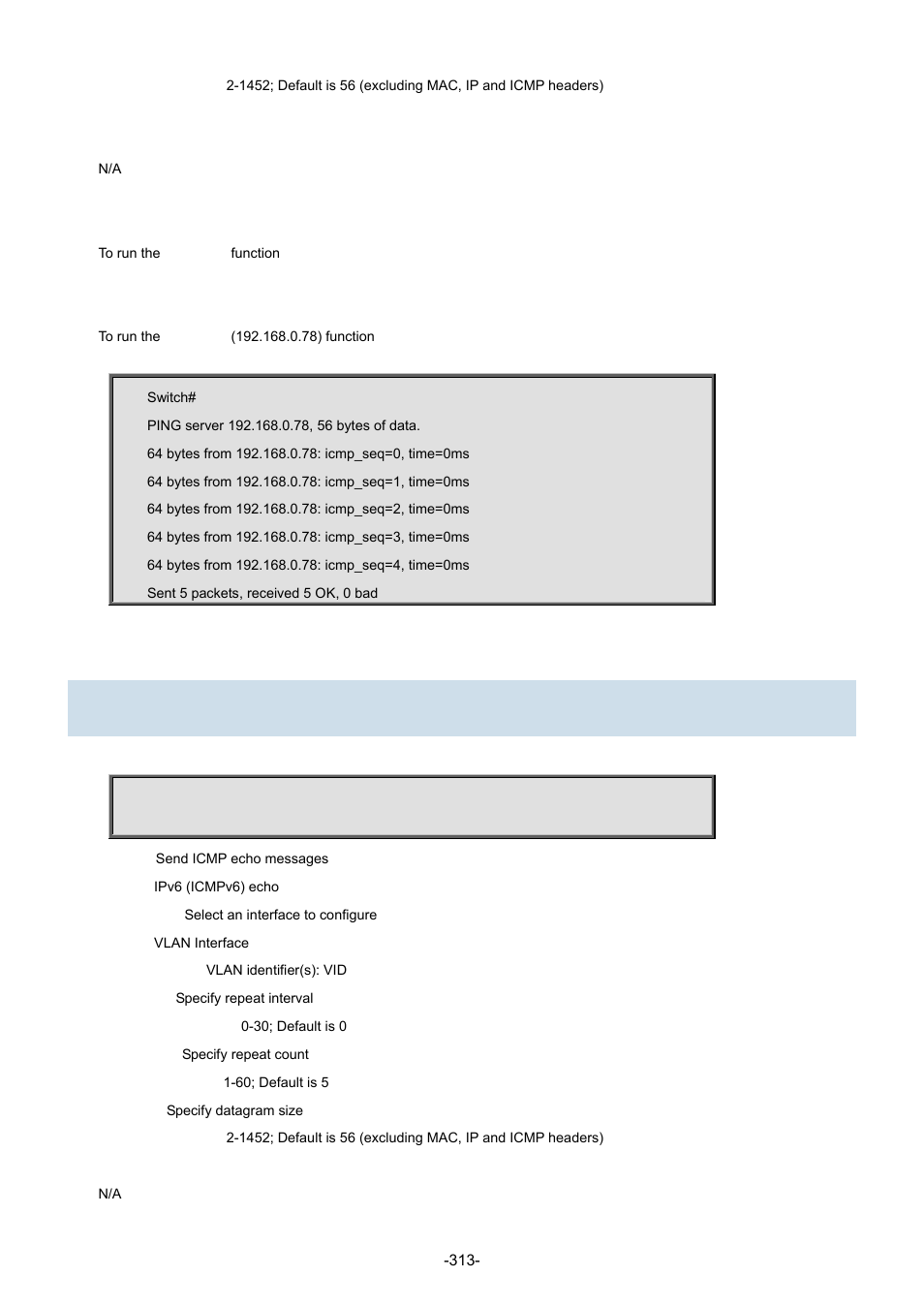2 ping ipv6 | Interlogix NS3702-24P-4S Command Line Guide User Manual | Page 313 / 405