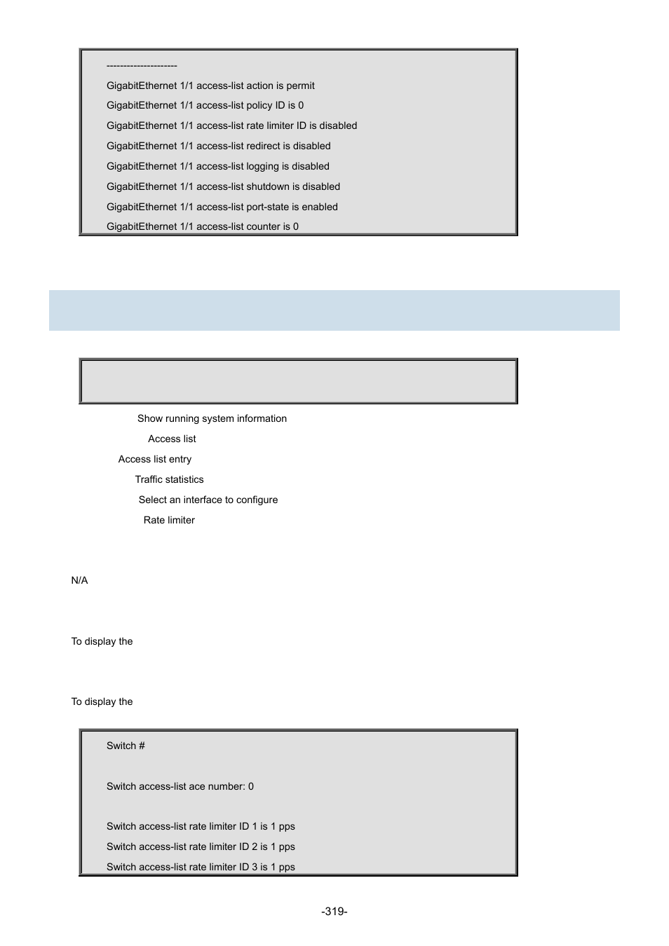 4 show access-list | Interlogix NS3702-24P-4S Command Line Guide User Manual | Page 319 / 405