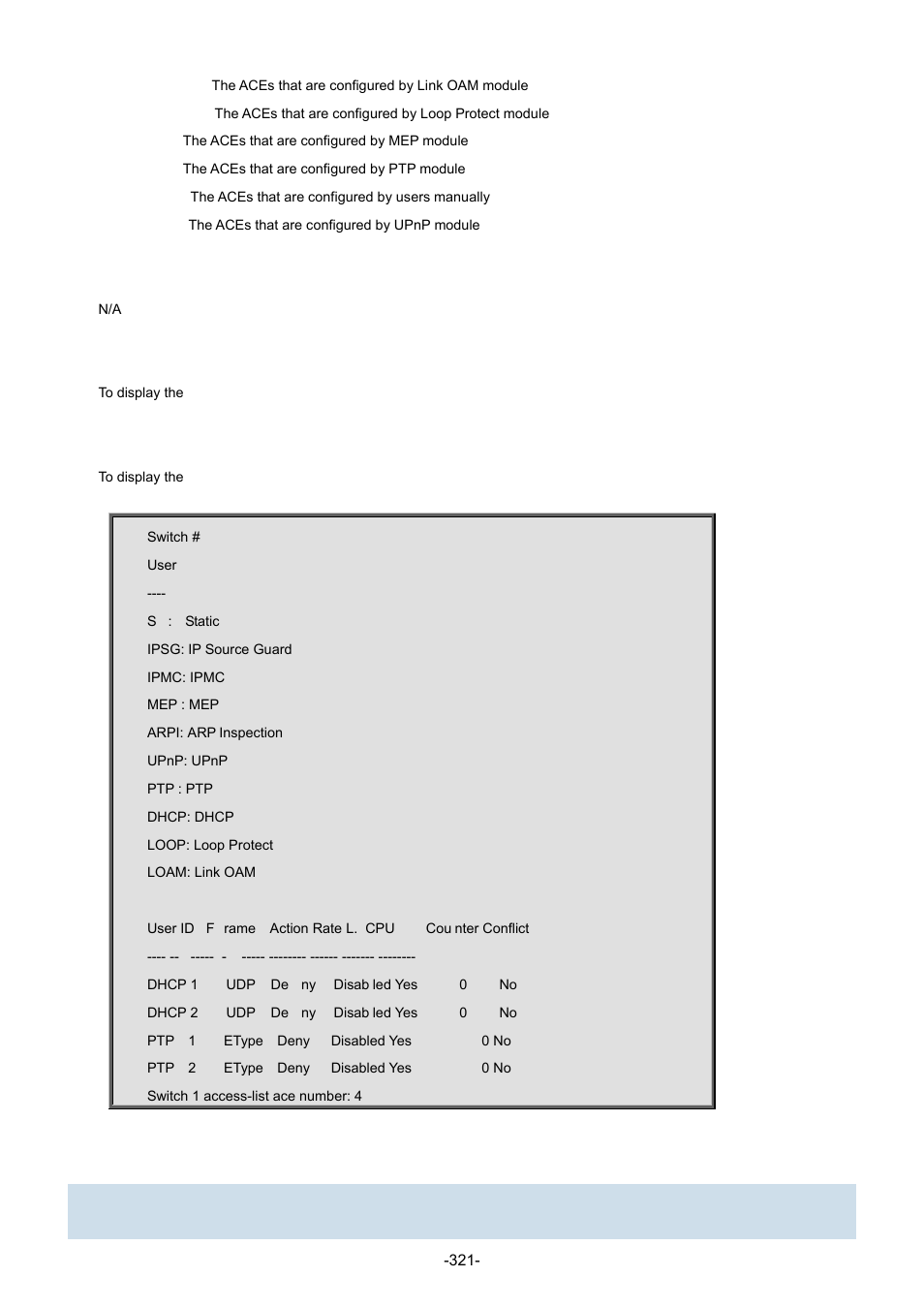 6 show aggregation | Interlogix NS3702-24P-4S Command Line Guide User Manual | Page 321 / 405