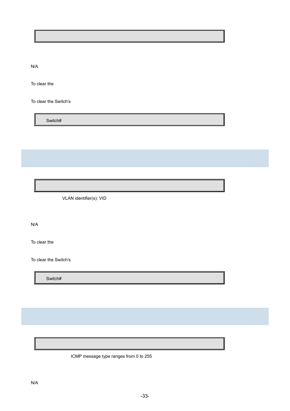 16 clear ip igmp snooping vlan, 17 clear ip statistics icmp icmp-msg | Interlogix NS3702-24P-4S Command Line Guide User Manual | Page 33 / 405