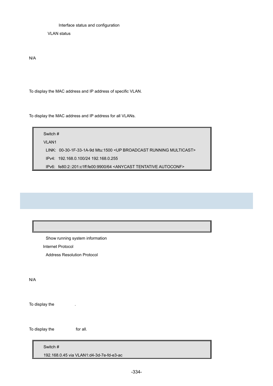 23 show ip arp | Interlogix NS3702-24P-4S Command Line Guide User Manual | Page 334 / 405