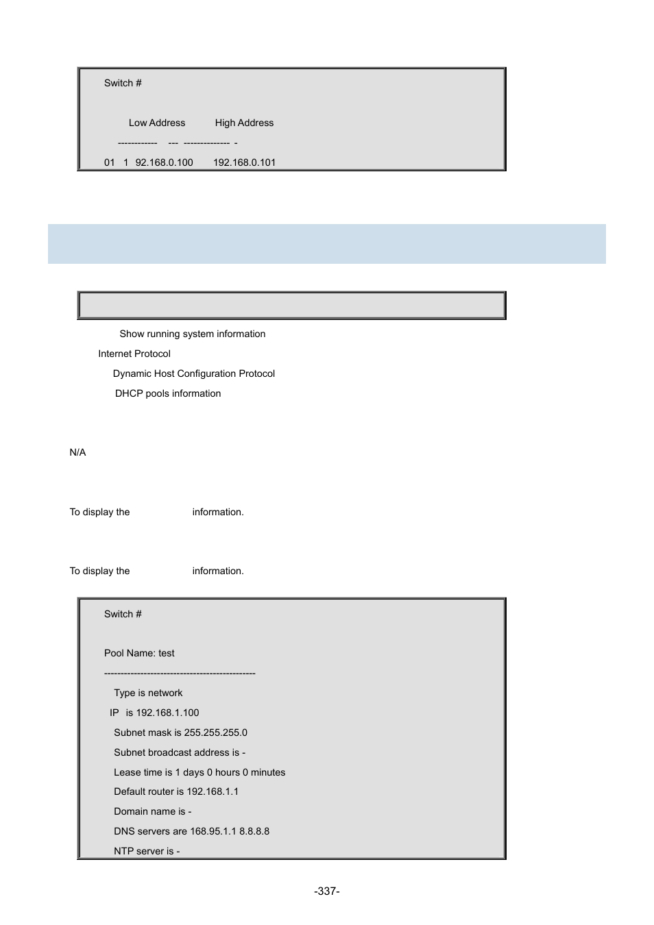 26 show ip dhcp pool | Interlogix NS3702-24P-4S Command Line Guide User Manual | Page 337 / 405
