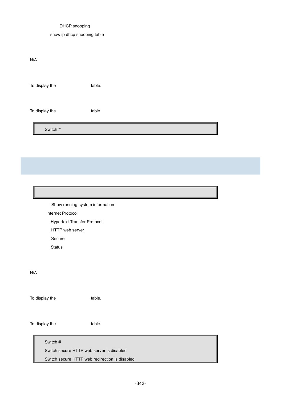 34 show ip http server secure status | Interlogix NS3702-24P-4S Command Line Guide User Manual | Page 343 / 405