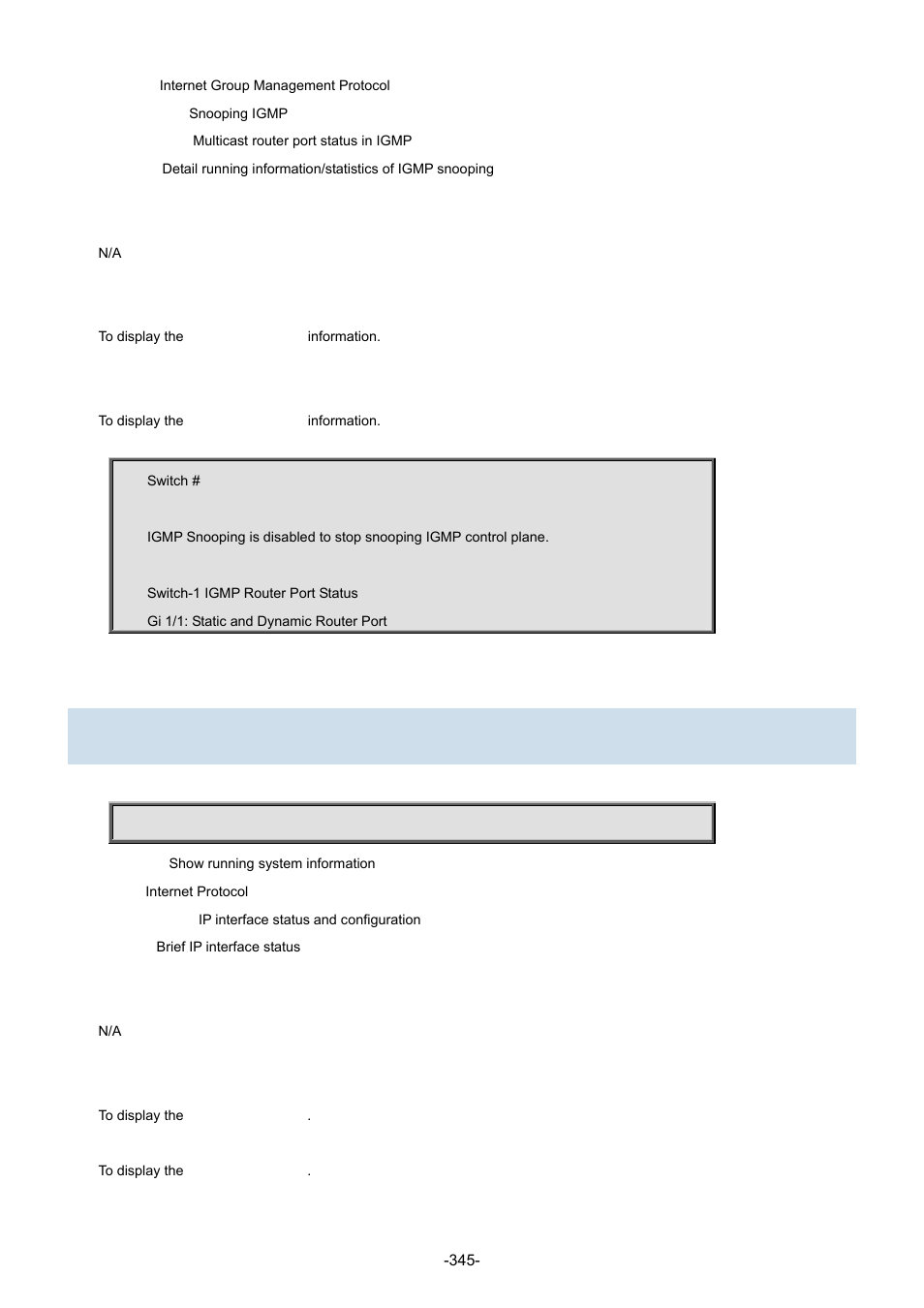 37 show ip interface brief | Interlogix NS3702-24P-4S Command Line Guide User Manual | Page 345 / 405