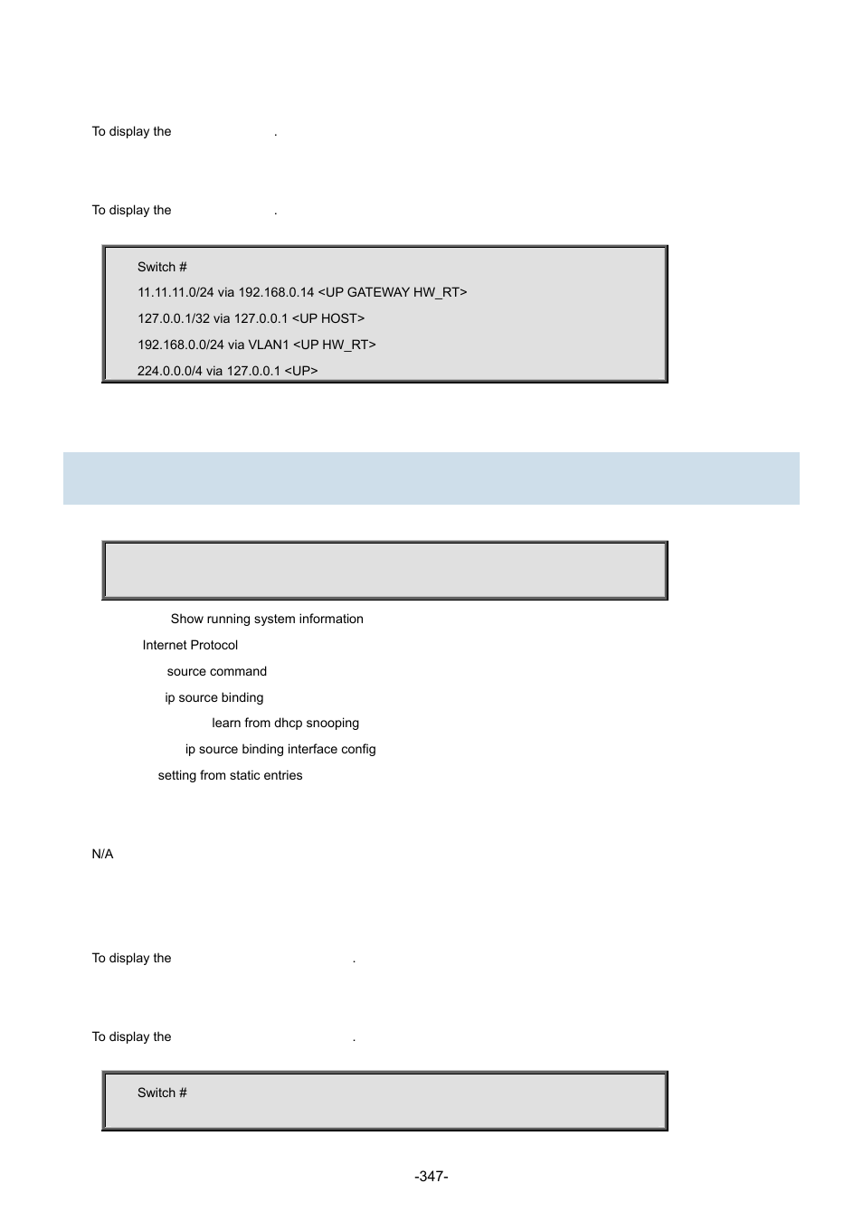 40 show ip source binding | Interlogix NS3702-24P-4S Command Line Guide User Manual | Page 347 / 405