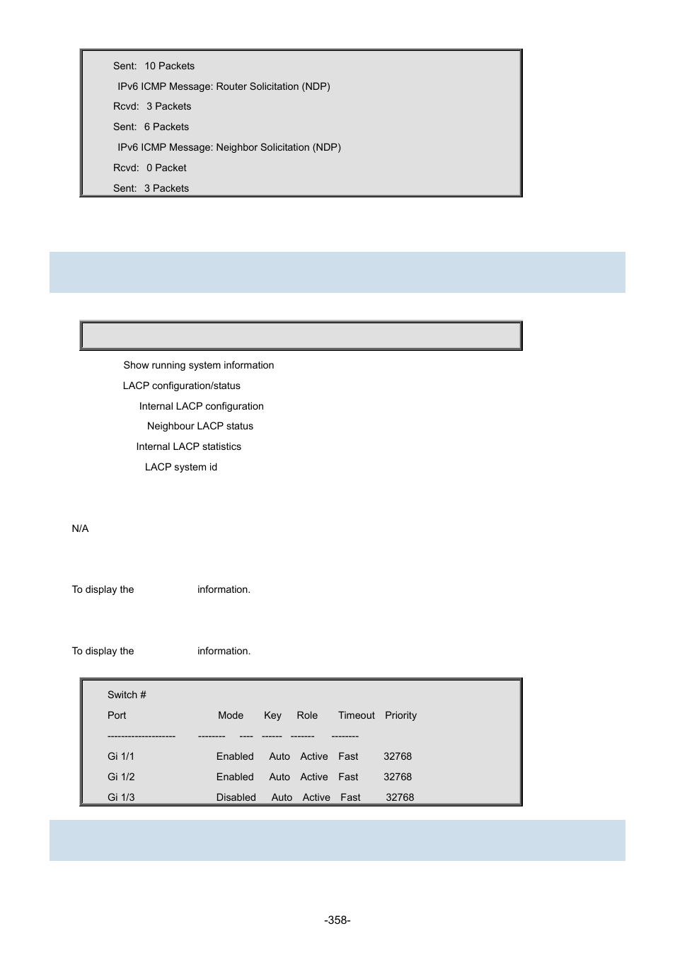 52 show lacp, 53 show line | Interlogix NS3702-24P-4S Command Line Guide User Manual | Page 358 / 405