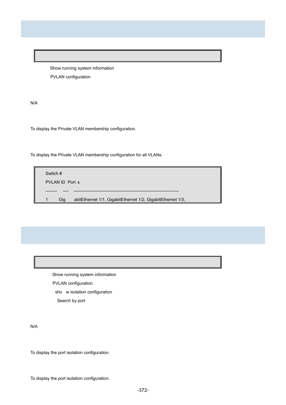 71 show pvlan, 72 show pvlan isolation | Interlogix NS3702-24P-4S Command Line Guide User Manual | Page 372 / 405