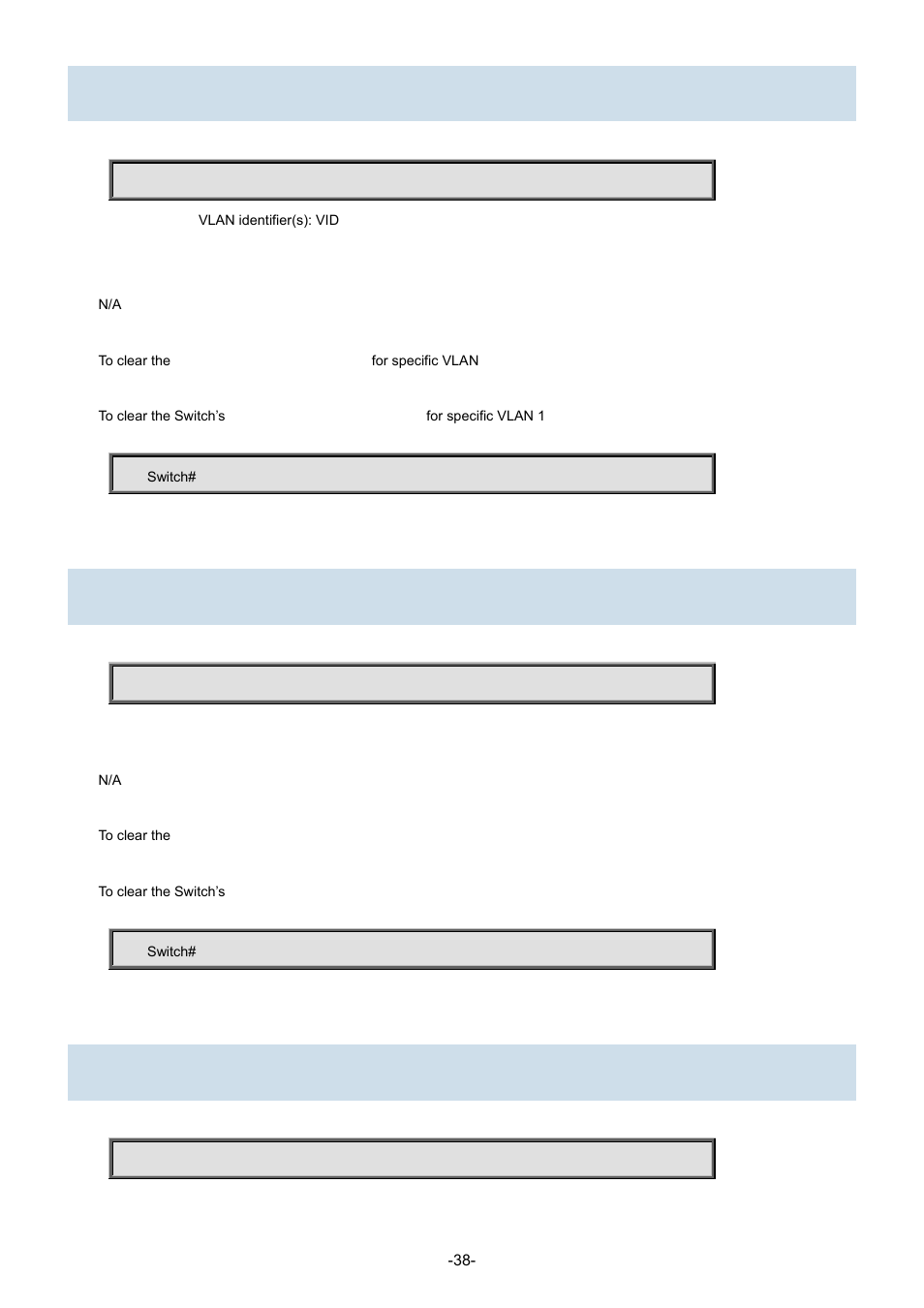 28 clear lacp statistics, 29 clear lldp statistics | Interlogix NS3702-24P-4S Command Line Guide User Manual | Page 38 / 405