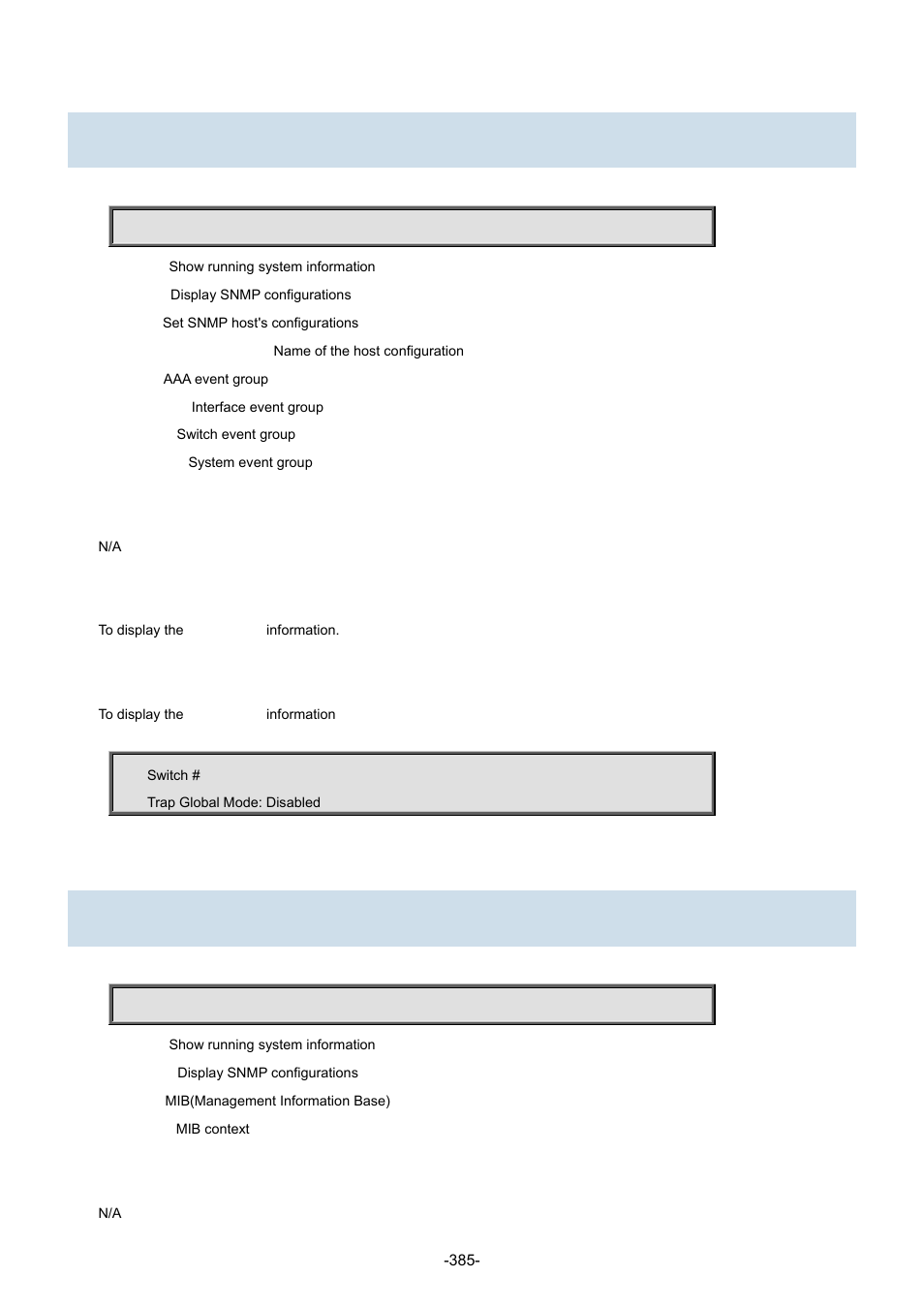83 show snmp host, 84 show snmp mib context | Interlogix NS3702-24P-4S Command Line Guide User Manual | Page 385 / 405