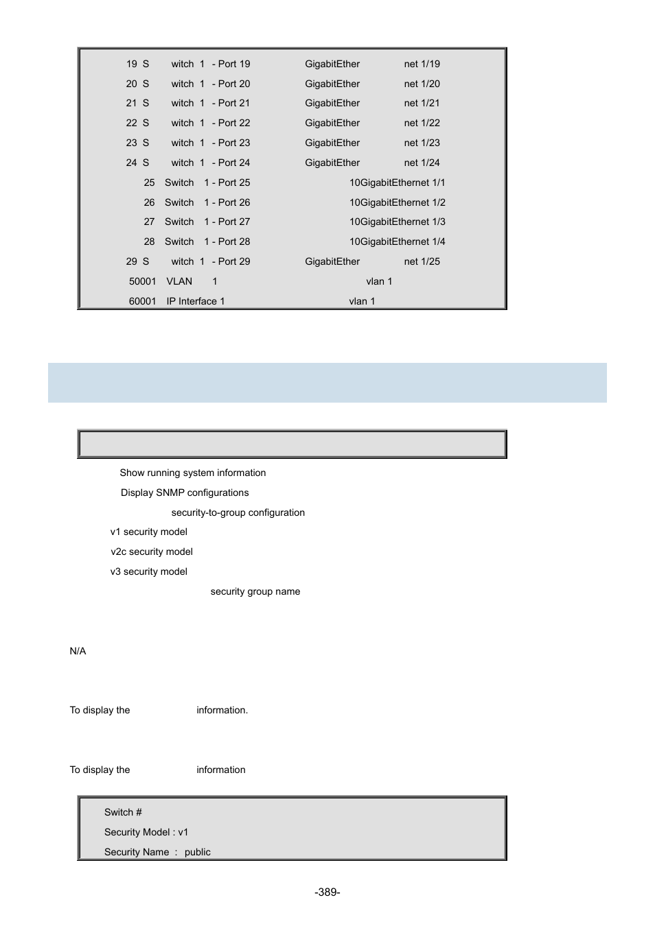 86 show snmp security-to-group | Interlogix NS3702-24P-4S Command Line Guide User Manual | Page 389 / 405