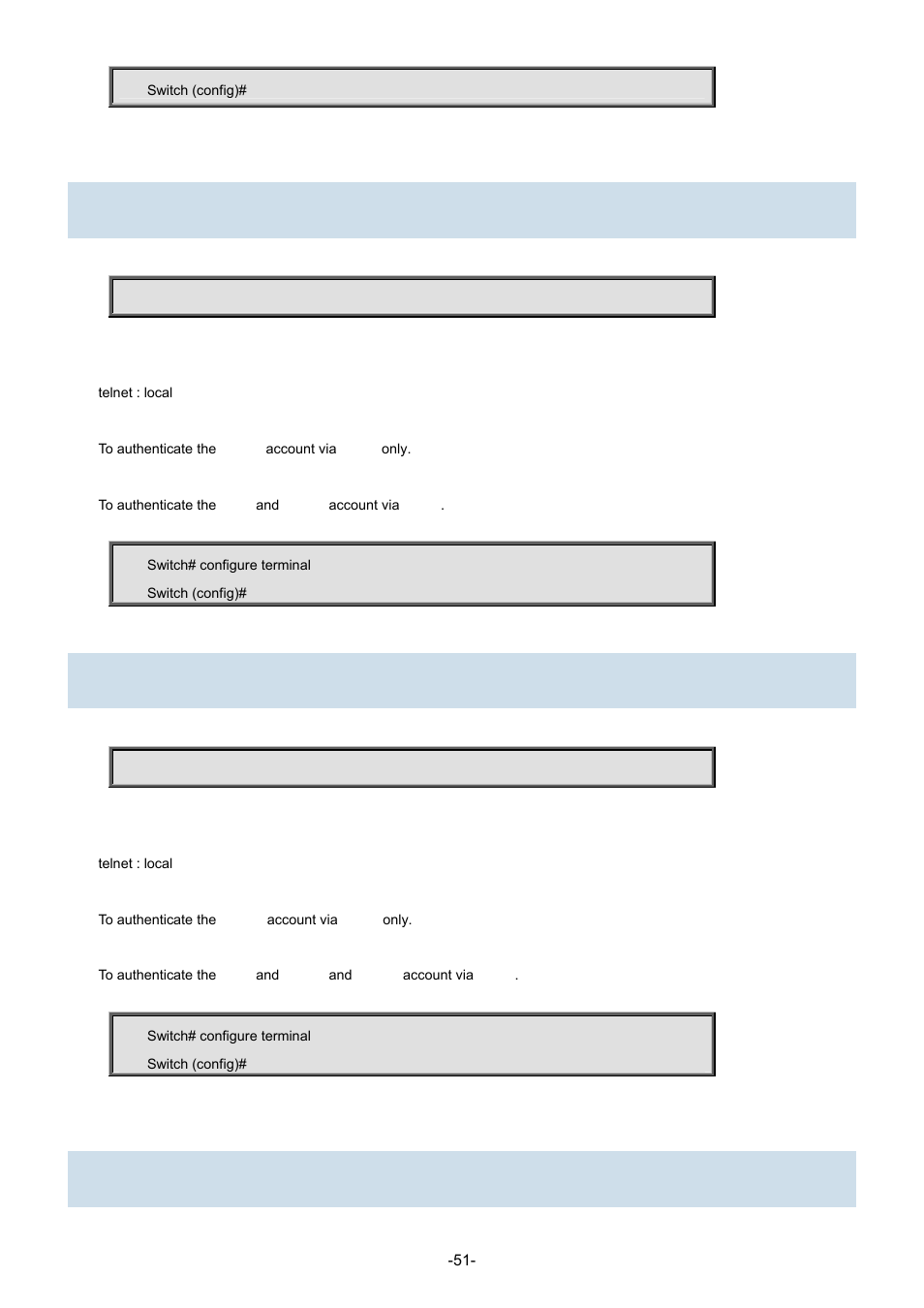 11 aaa authentication login telnet radius, 12 aaa authentication login telnet tacacs, 13 access management | Interlogix NS3702-24P-4S Command Line Guide User Manual | Page 51 / 405