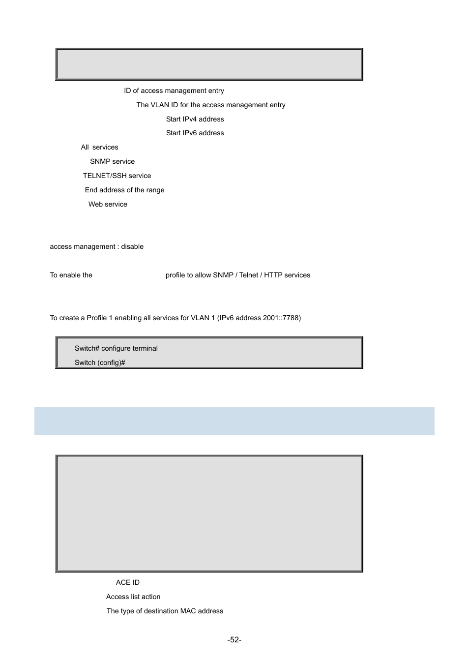 14 access-list ace | Interlogix NS3702-24P-4S Command Line Guide User Manual | Page 52 / 405