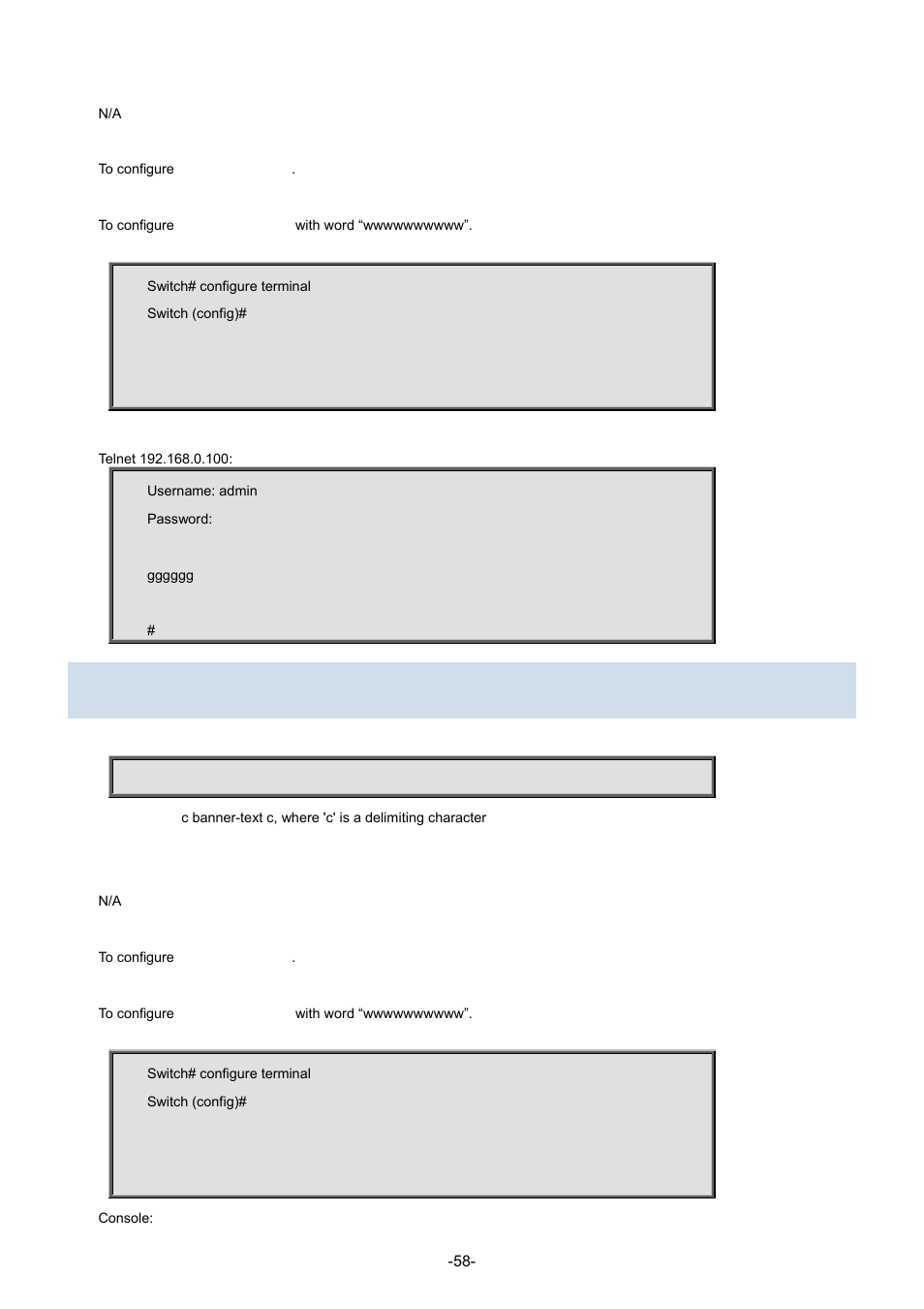 22 banner login | Interlogix NS3702-24P-4S Command Line Guide User Manual | Page 58 / 405