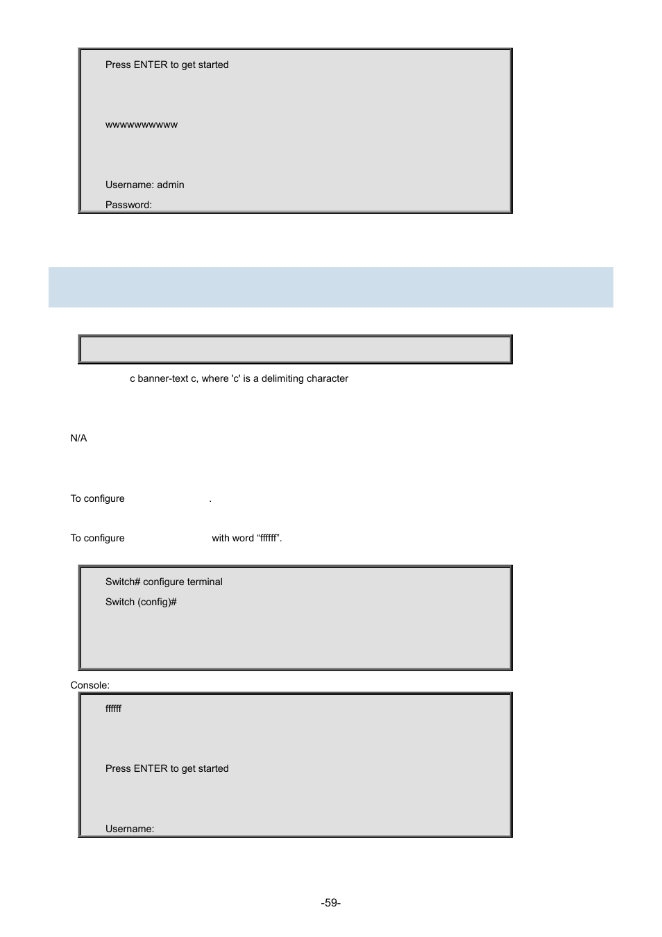 23 banner motd | Interlogix NS3702-24P-4S Command Line Guide User Manual | Page 59 / 405