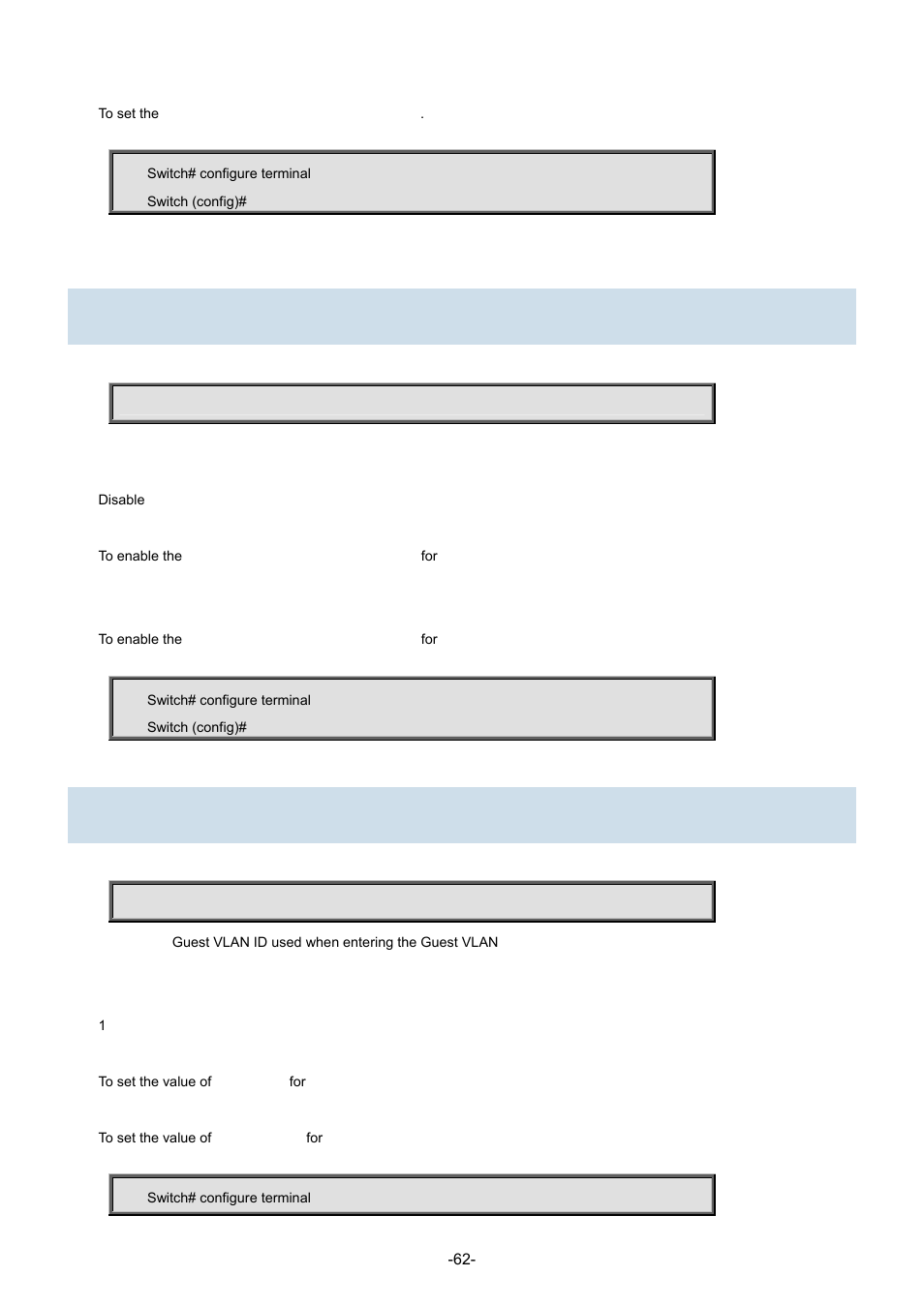 29 dot1x feature, 30 dot1x guest-vlan | Interlogix NS3702-24P-4S Command Line Guide User Manual | Page 62 / 405