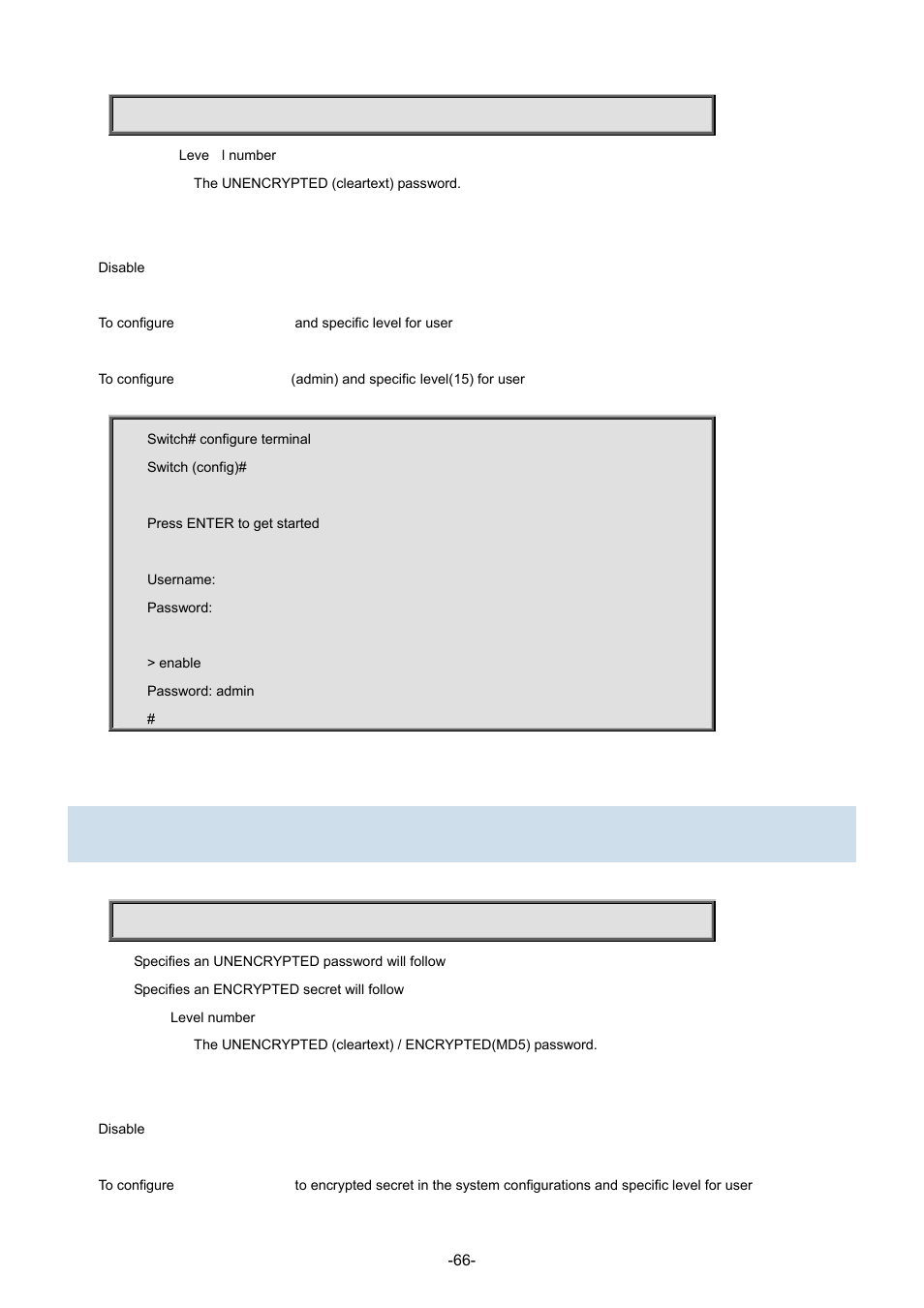 38 enable secret | Interlogix NS3702-24P-4S Command Line Guide User Manual | Page 66 / 405