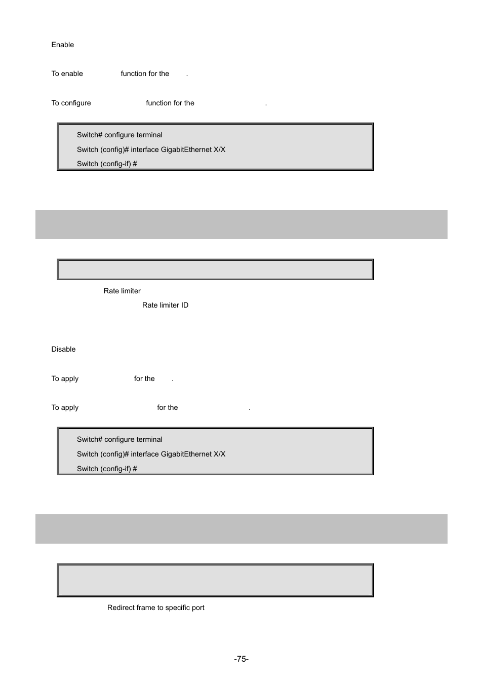 6 access-list rate-limiter, 7 access-list redirect interface | Interlogix NS3702-24P-4S Command Line Guide User Manual | Page 75 / 405