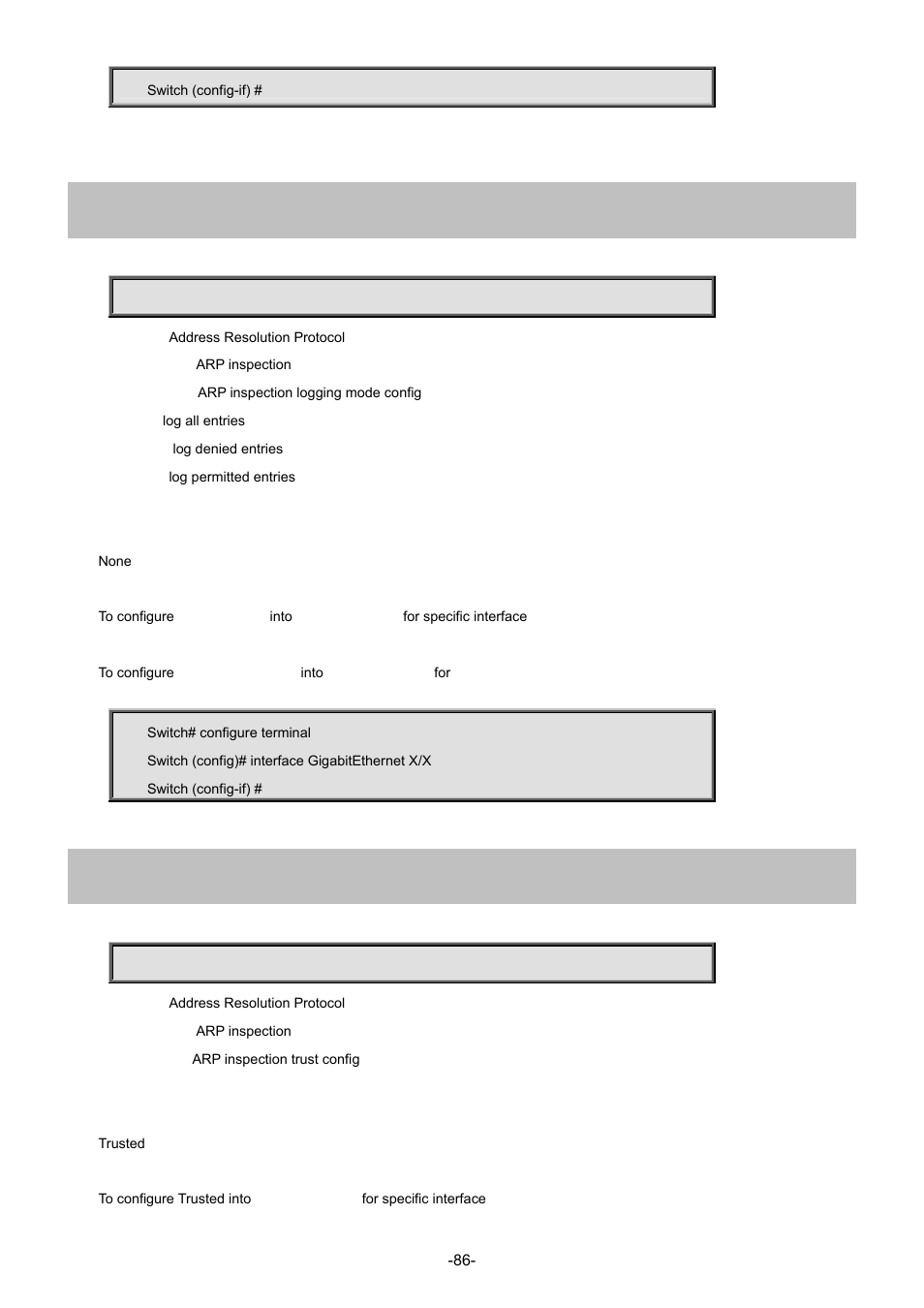 27 ip arp inspection logging, 28 ip arp inspection trust | Interlogix NS3702-24P-4S Command Line Guide User Manual | Page 86 / 405