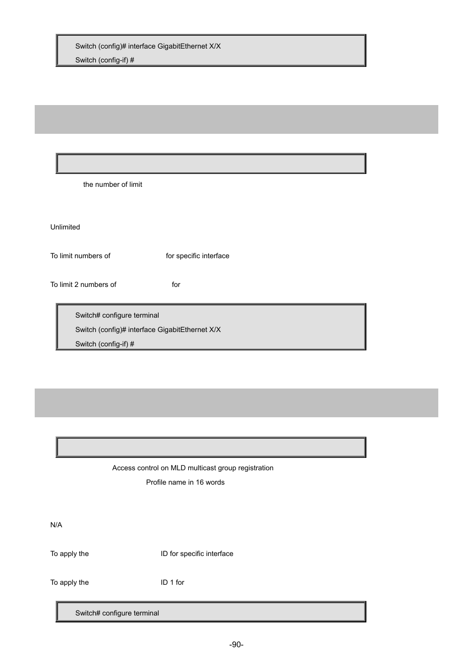 35 ip verify source limit, 36 ipv6 mld snooping filter | Interlogix NS3702-24P-4S Command Line Guide User Manual | Page 90 / 405